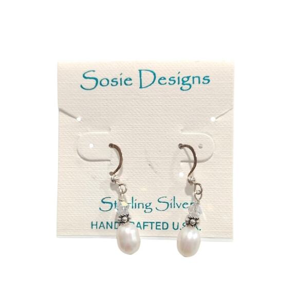 Sosie Designs Sterling Silver 925 Dangle Drop Earrings Fresh Water Pearl Hook - Picture 1 of 10